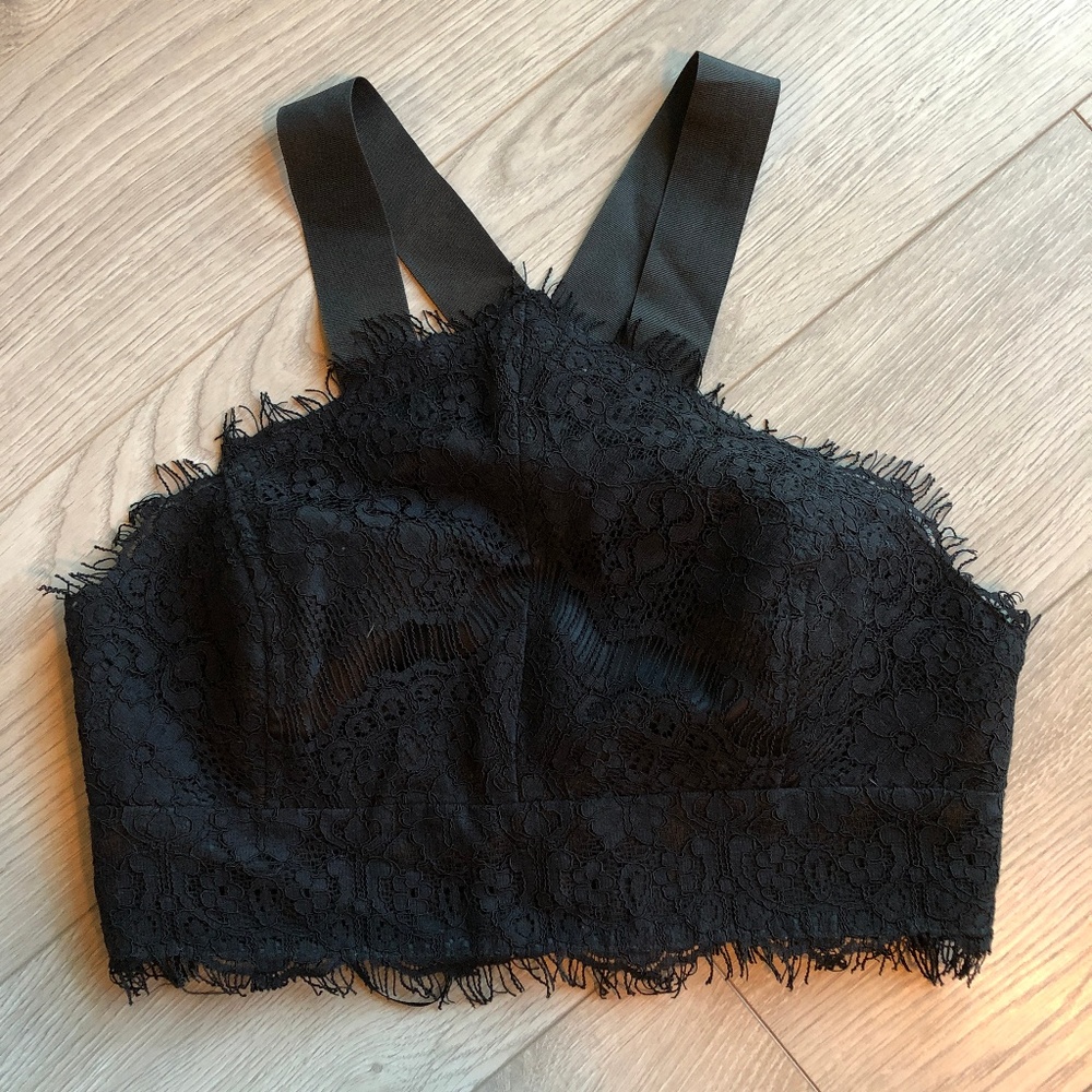 TopShop Black Lace Crop Top Cross Back Tank